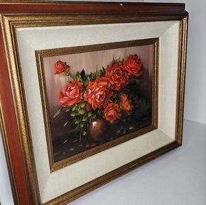 Vintage handpainted roses floral painting made in Mexico